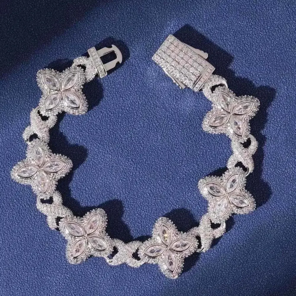 Iced Out Clover Flower Bracelet C 5 D 5